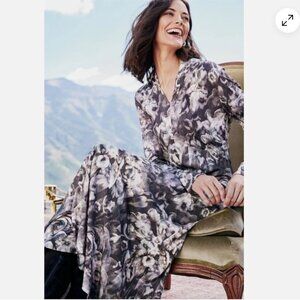 Soft Surroundings Naima dark floral long sleeve midi dress M petite